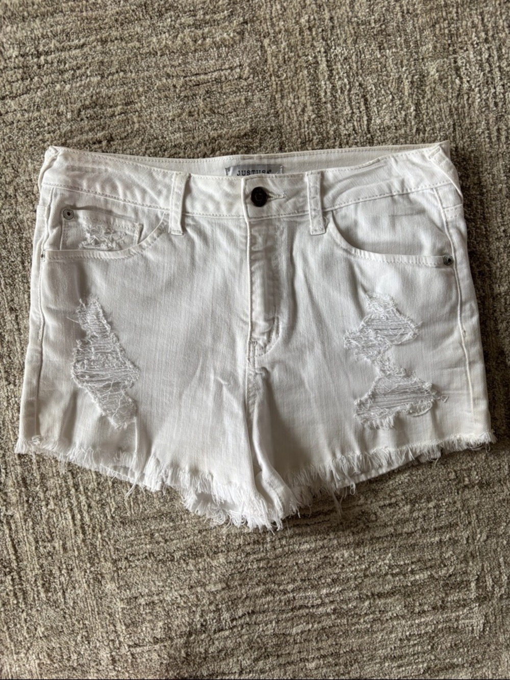 Just USA White Distressed Frayed Hem Jean Shorts